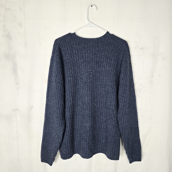 Vintage Y2k Old Navy Ribbed Knit Blue 100% Lambswool Sweater - Picture 2 of 5